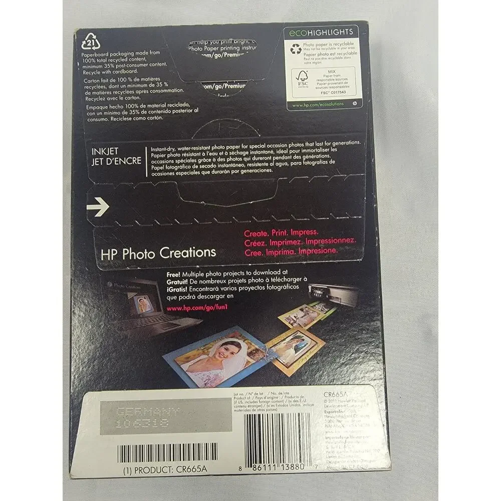 HP Premium Plus Photo Paper 4x6in (60 Sheets) NEW SEALED 0139